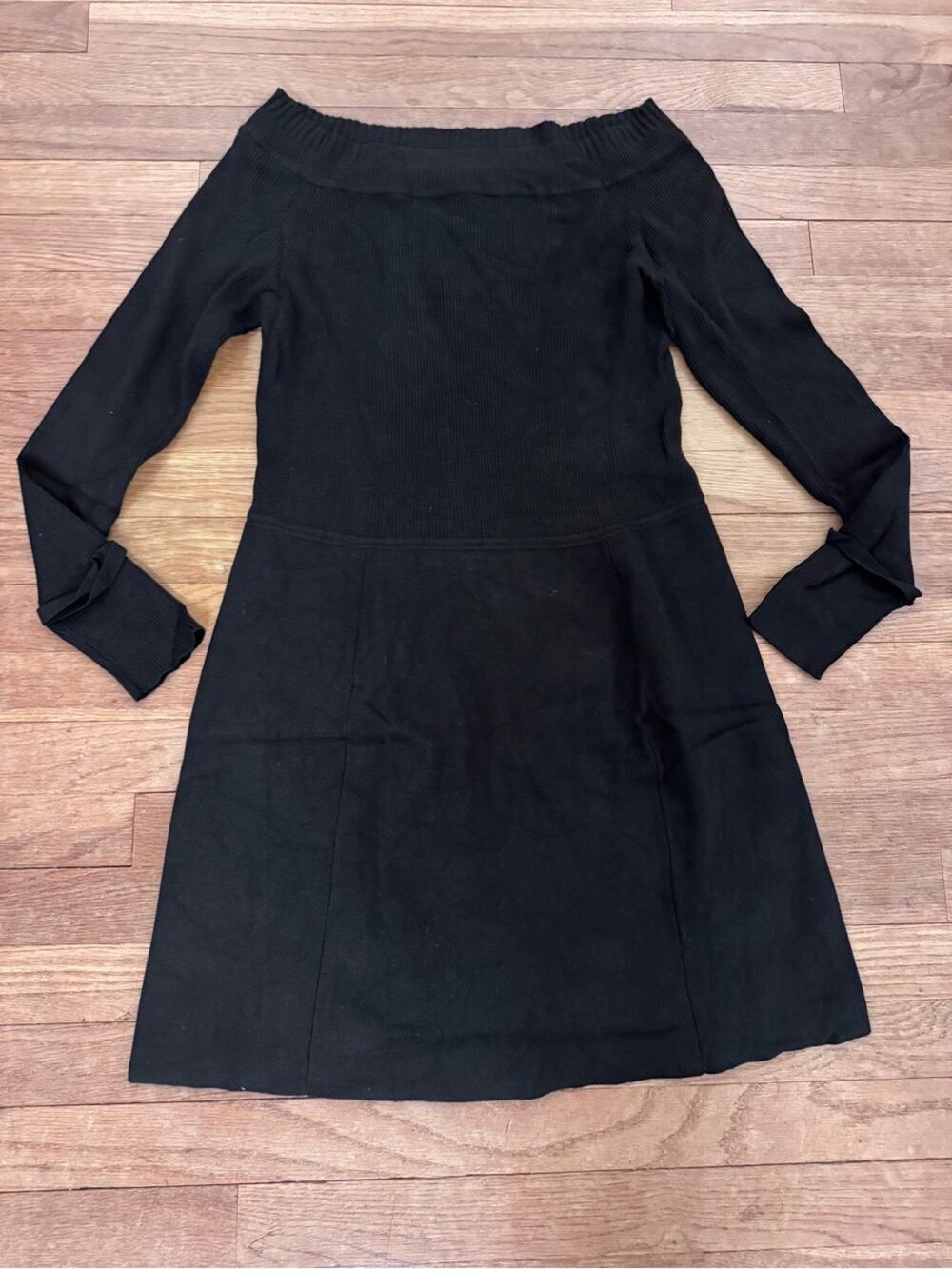 White House Black Market Black Off the Shoulder Knee Length Sweater Dress| L
b2